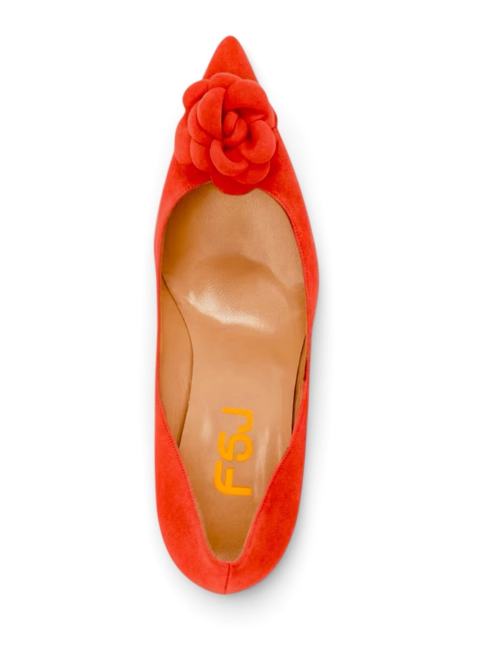 FSJ Orange Court Vegan Suede Flower Pointed Toe Pumps - Picture 4 of 9